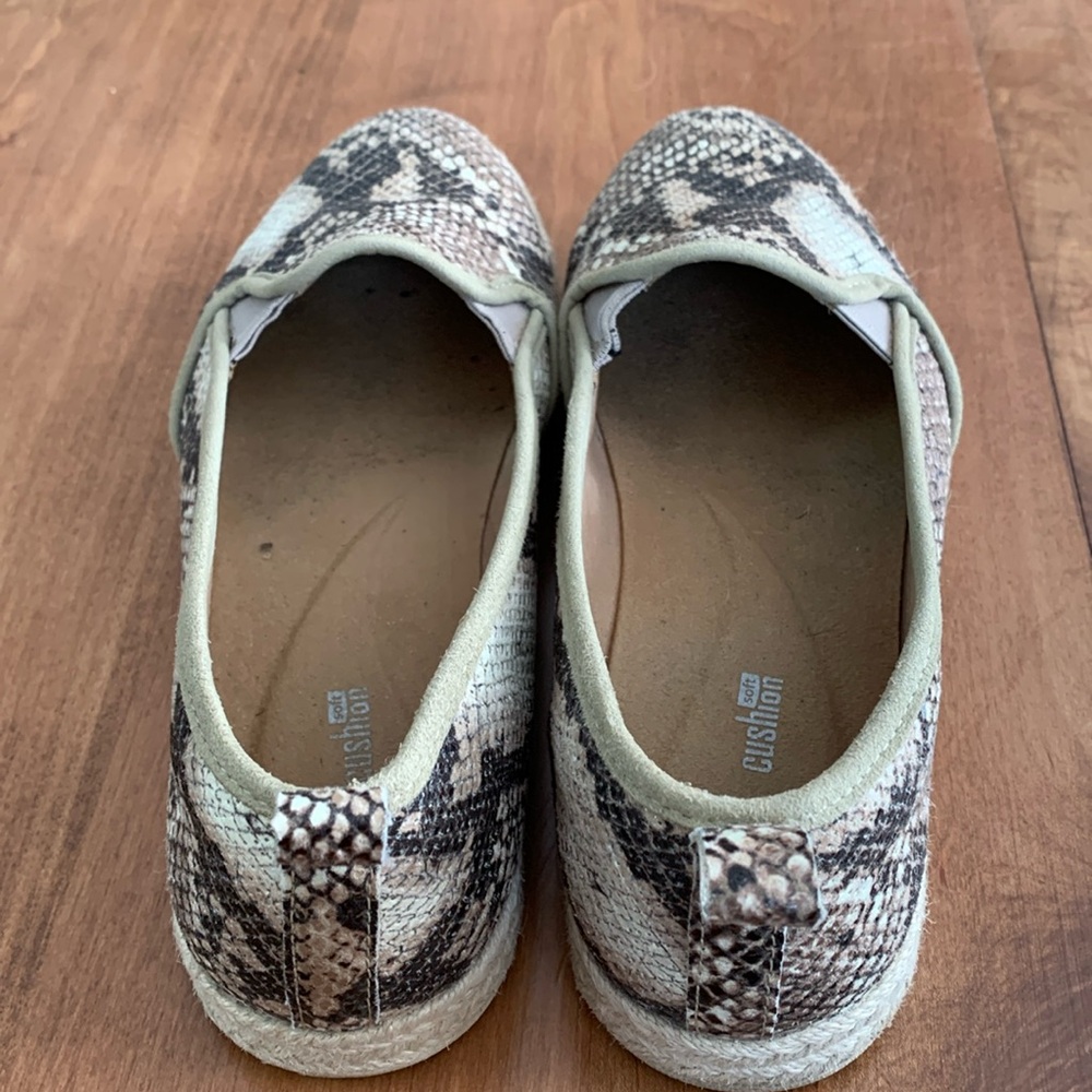 Clarks slip on snake skin loafers, gently used. Very comfortable.